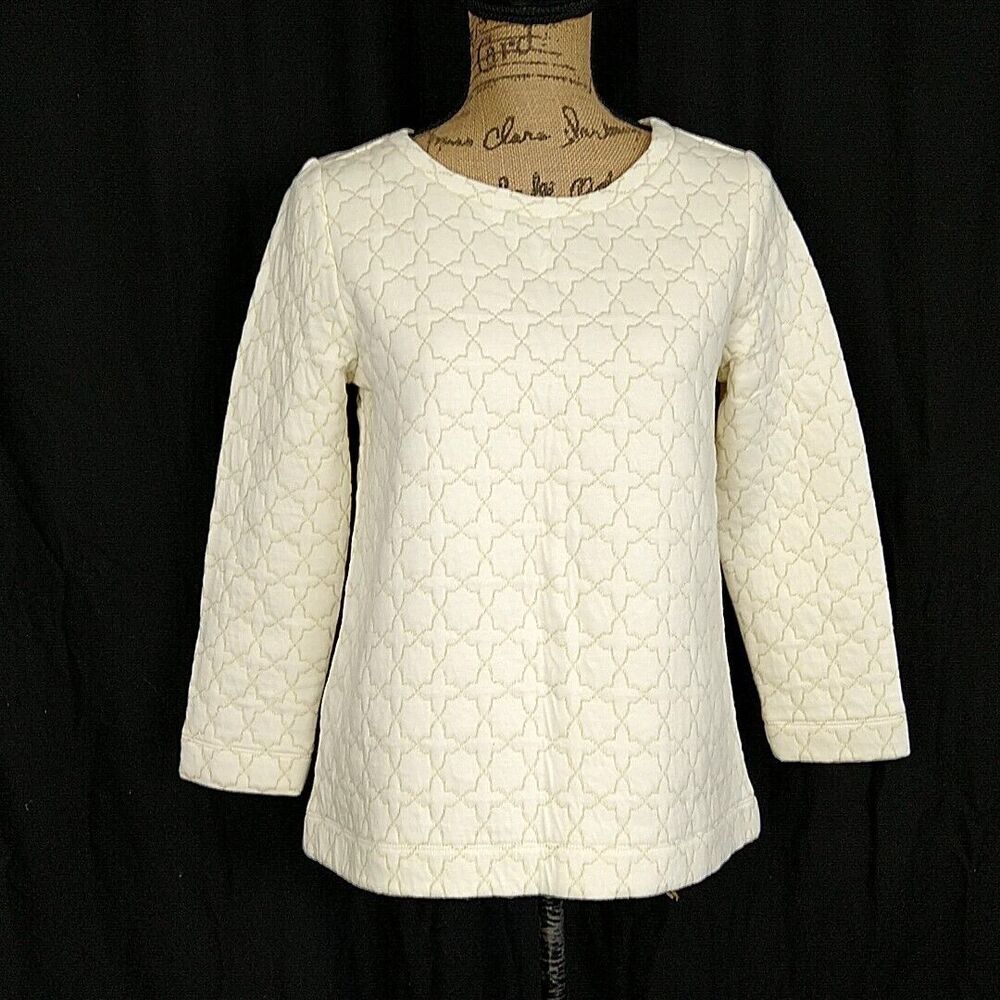 NWT‎ Loft Womens sz XS Sweater Ivory Quilted Long Sleeve Pullover